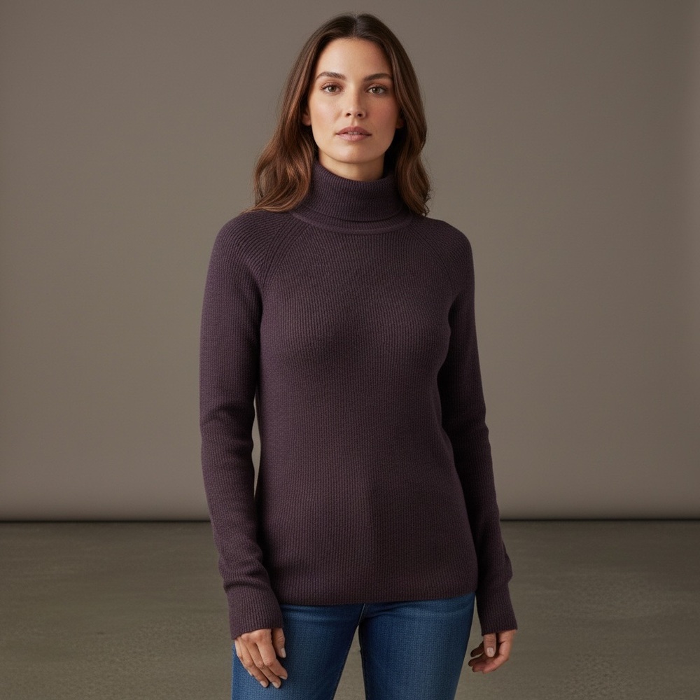 L.L. Bean 100% Wool Turtleneck Sweater Women’s XS Purple Plum